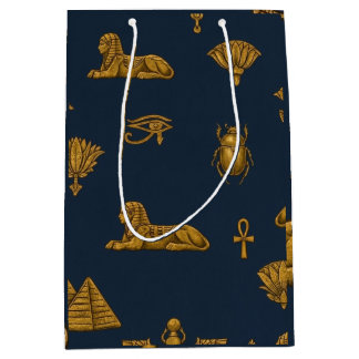 Sacola Para Presentes Média Minimalist Navy & Antique Gold Egyptian Pattern