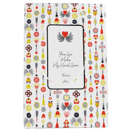 Sacola Para Presentes Média Minimalista de Corações e Flores Vermelho e Negro