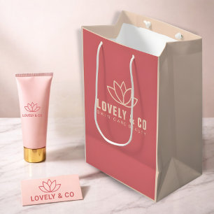 Sacola Para Presentes Média Minimalista Rosa Poente e Salão de Beleza em Marfi
