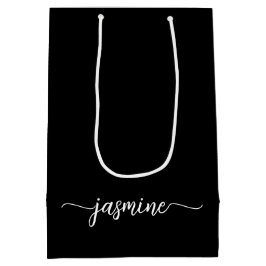 Sacola Para Presentes Média Minimalista Simples Monograma Preto Feminino Scrip