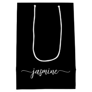 Sacola Para Presentes Média Minimalista Simples Monograma Preto Feminino Scrip