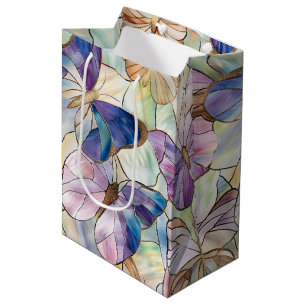 Sacola Para Presentes Média Mint Aqua Blue Purple Butflies