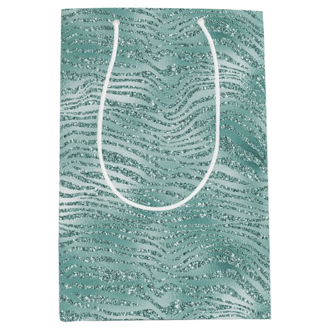 Sacola Para Presentes Média Mint Glitter Glitzy Sparkle Zebra Print (Frente)