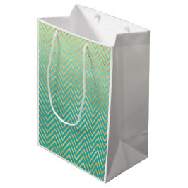 Sacola Para Presentes Média Mint Green Dourada Glam Chevron Ombre