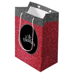Sacola Para Presentes Média Miss Pageant Tiara Crown Red FX GlitterGift Bag