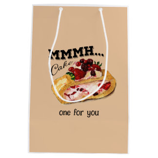 Sacola Para Presentes Média Mmmh Cake Aquarell Kuchen mit Vintage Zitat