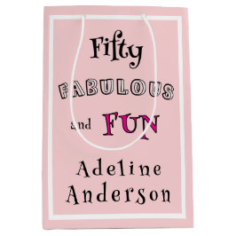 Sacola Para Presentes Média Modern 50 and Fabulous Pink 50th Birthday Gift Bag