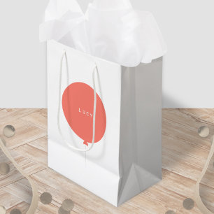 Sacola Para Presentes Média Modern Balloon Coral Pink Cute Girly Girl Name