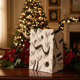 Sacola Para Presentes Média Modern Black and white doodle style art 