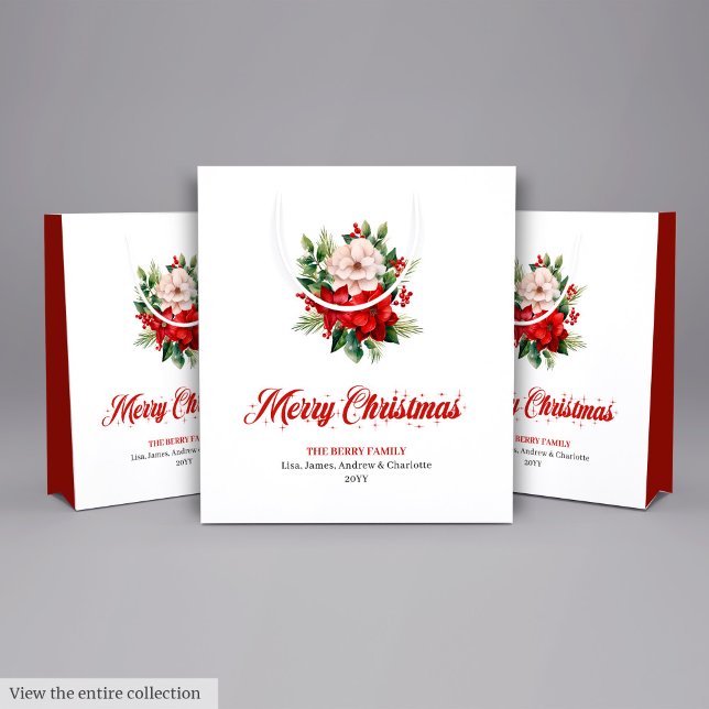 Sacola Para Presentes Média Modern Christmas Poinsettia Editable Gift Bags (Modern Christmas Poinsettia Editable Gift Bag

)