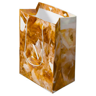 Sacola Para Presentes Média Modern Citrine Birthstone Monogram Personalized 