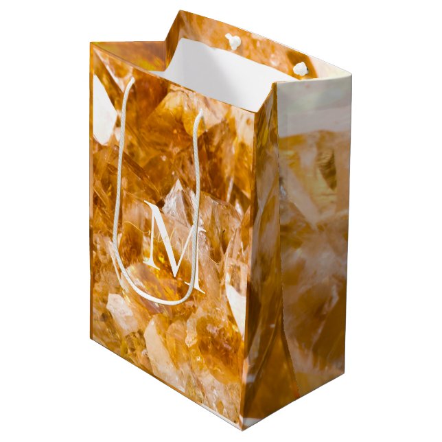 Sacola Para Presentes Média Modern Citrine Birthstone Monogram Personalized  (Frente inclinada)
