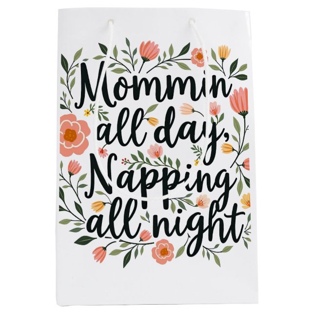 Sacola Para Presentes Média Modern Cute Floral Mother's Day, Birthday Mom (Frente)