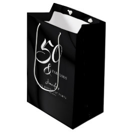 Sacola Para Presentes Média Modern Elegant Black White Fifty Fabulous Birthday