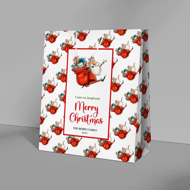 Sacola Para Presentes Média Modern funny Santa Claus gift bag for holiday chic (Modern funny Santa Claus gift bag for holiday cheer)