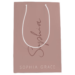 Sacola Para Presentes Média Modern Monogram Escrita à Mão em Rosa Po dusty ros