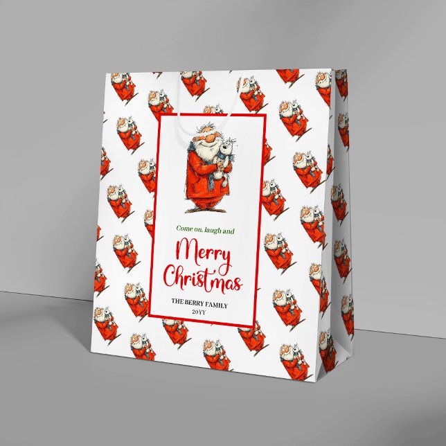 Sacola Para Presentes Média Modern quirky Santa playful festive celebration  (Modern quirky Santa playful festive celebration bag)