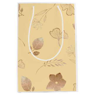 Sacola Para Presentes Média Modern rose gold flowers and leaves