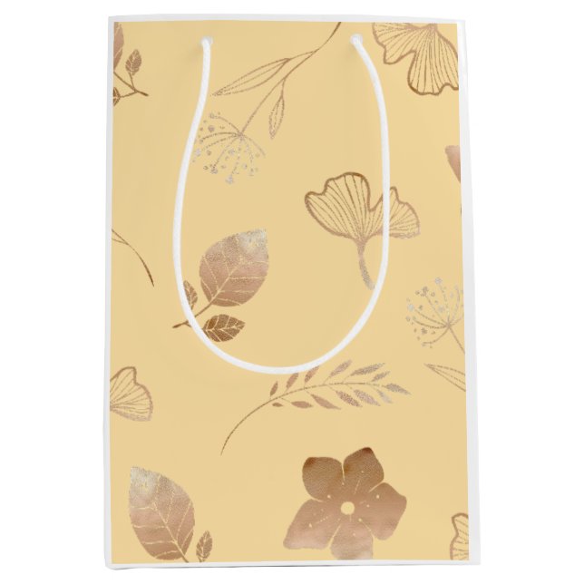 Sacola Para Presentes Média Modern rose gold flowers and leaves (Frente)