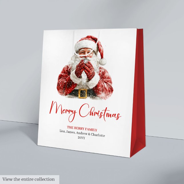 Sacola Para Presentes Média Modern Santa Claus Simple Script Font Gift Bag (Modern Santa Claus Simple Script Font Gift Bag)