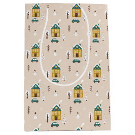 Sacola Para Presentes Média Modern Winter Holiday House