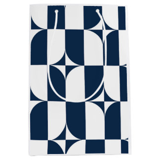 Sacola Para Presentes Média Moderno do século médio azul e branco