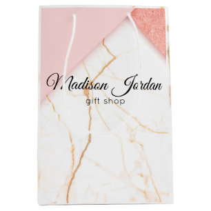 Sacola Para Presentes Média Moderno Rosa e Dourado Marble Personalizado