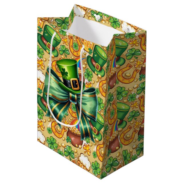 Sacola Para Presentes Média Moedas E Chapéus Irlandeses (Frente inclinada)