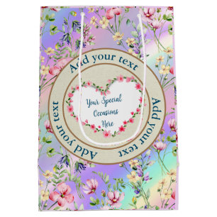 Sacola Para Presentes Média Moldura de Coração Floral Elegante: para Todas as