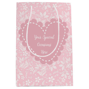 Sacola Para Presentes Média Moldura de Coração Floral Elegante: para Todas as