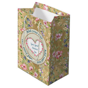 Sacola Para Presentes Média Moldura de Coração Floral Elegante: para Todas as