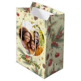 Sacola Para Presentes Média Moldura de Pinheiro Dourada