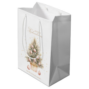 Sacola Para Presentes Média Molho de Água Rosa Elegante Árvore de Natal Feliz