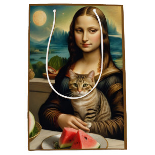 Sacola Para Presentes Média Mona Lisa & seu gato  -  Vibrações de verão \