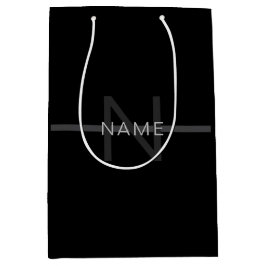 Sacola Para Presentes Média Monograma Cinza Escuro, Nome e Listra Geométrica