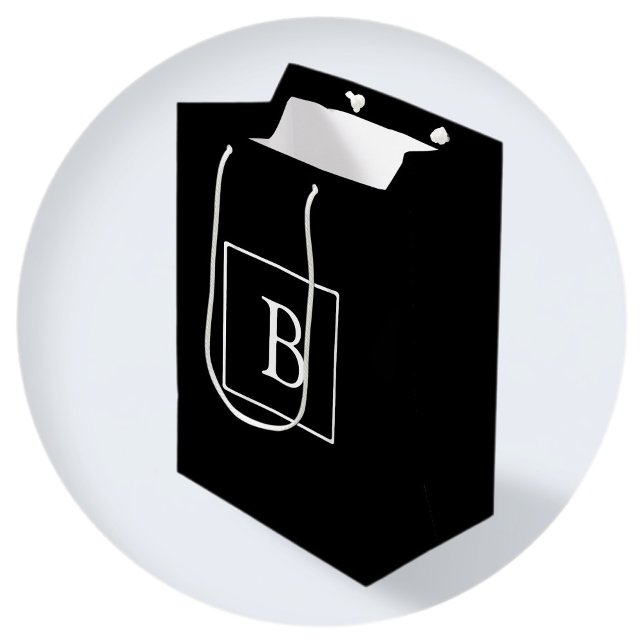 Sacola Para Presentes Média Monograma clássico simples | Preto com texto branc (Criador carregado)