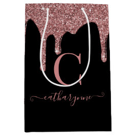 Sacola Para Presentes Média Monograma de brilho brilhante com gota Dourada de 