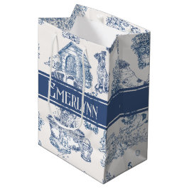 Sacola Para Presentes Média Monograma de Cachorro Toile Francesa Azul