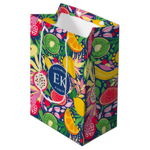 Sacola Para Presentes Média Monograma de Fruta tropical Padrão de Verão de Aqu