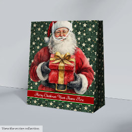 Sacola Para Presentes Média Monograma de Natal: Aquarela Santa Claus