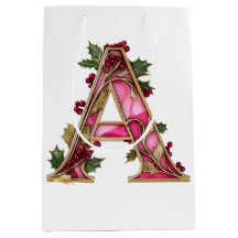 Monograma de Natal Vintage Rosa Dourado A