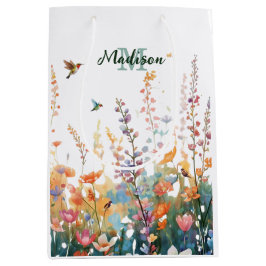 Sacola Para Presentes Média Monograma de Nome Personalizado com Flores Silvest