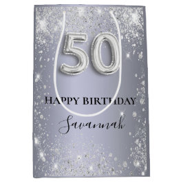 Sacola Para Presentes Média monograma de poeira de prata de 50 anos