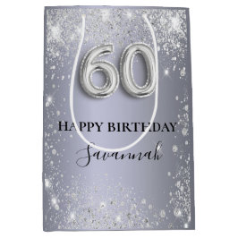 Sacola Para Presentes Média monograma de poeira de prata de 60 anos