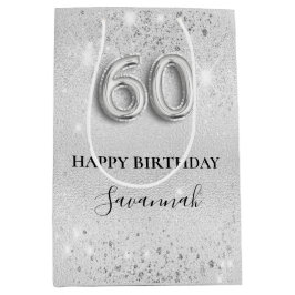 Sacola Para Presentes Média monograma de poeira de prata de 60 anos