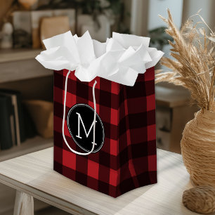 Sacola Para Presentes Média Monograma do Padrão Rustic Red & Black Buffalo Xad