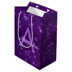 Sacola Para Presentes Média Monograma do Sparkle Roxo - Adicione seu nome