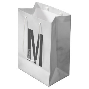Sacola Para Presentes Média Monograma e Nome de Negrito Personalizado Moderno