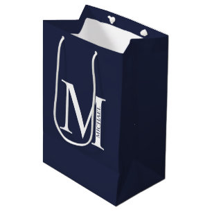 Sacola Para Presentes Média Monograma e Nome Personalizados Azul-marinho