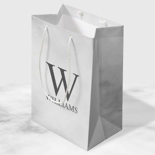 Sacola Para Presentes Média Monograma e Nome Personalizados do Marble Branco
